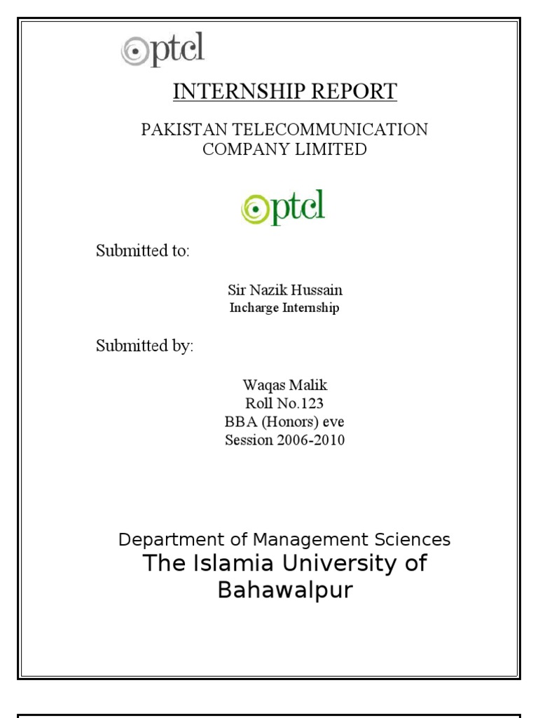 internship report on ptcl finance